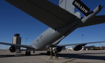 185th performs Iowa Nebraska football flyover