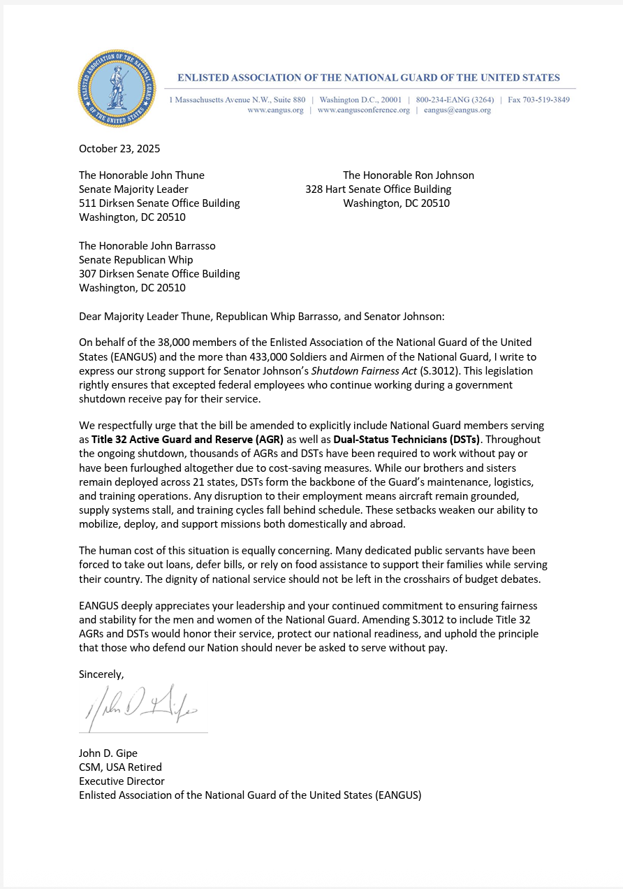 EANGUS Advocates for Fairness During the Government Shutdown